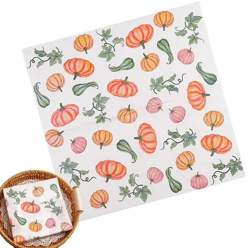 Autumn Harvest Pumpkin Napkins Guest Paper Napkins Thicken 20-Sheet Pumpkin Fall Thanksgiving Napkins Hand Towels Dinner