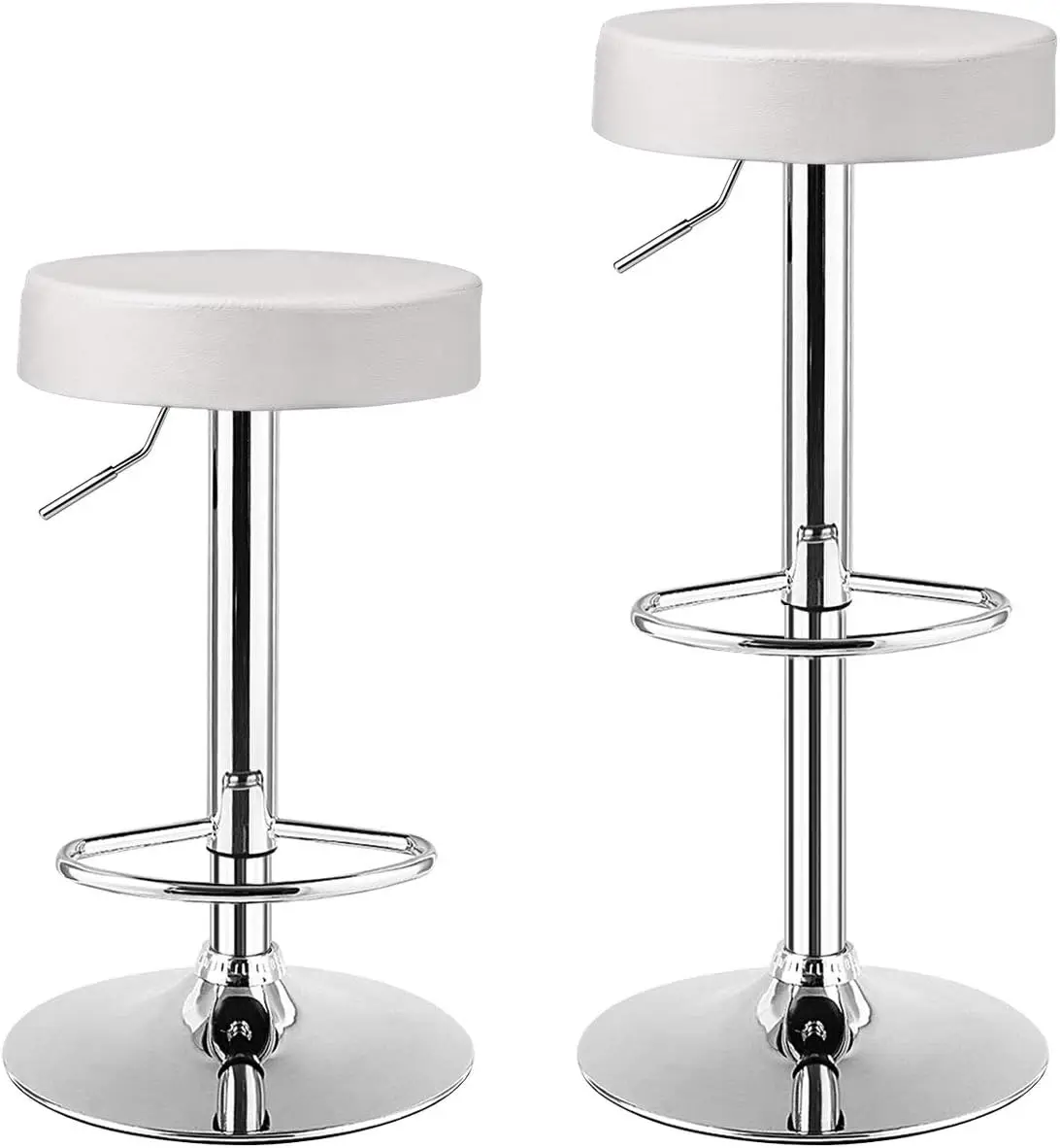 Bar Stools Set of 2, Modern Swivel Backless Round Barstool, PU Leather Armless bar Chair with Height Adjustable, Chrome Footr