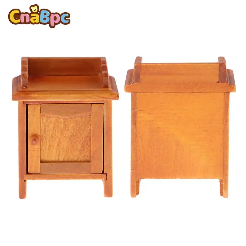 1:12 Dollhouse Miniature Single Door Storage Cabinet Bedside Table WoodenFurniture Model DIY Doll House Scene Decor Accessories