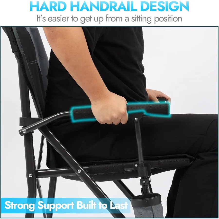 كرسي تخييم قابل للطي كبير الحجم للبالغين يدعم 450 رطل كرسي تخييم عالي التحمل مع جيوب جانبية كرسي خارجي قابل للطي f