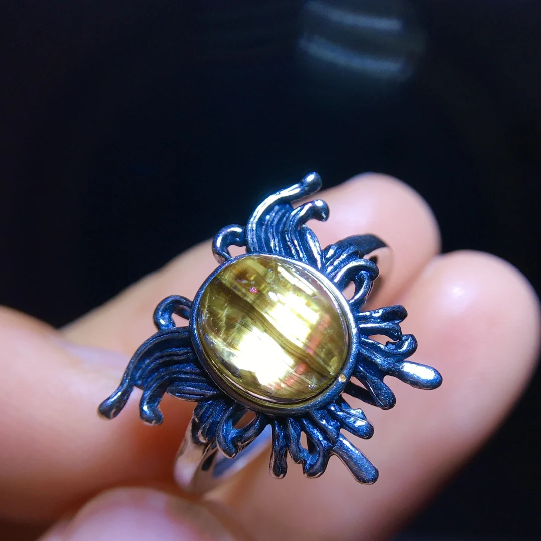 

Регулируемое кольцо из натурального золота с рутилированным кварцем, овальное, 8,4/7,4 мм, с цветком, женское серебро 925, желтые рутиловые бусины AAAAAA