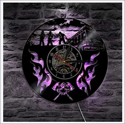 Fire Series Vinyl Record Wall Clock Led Colorful Lights Home Creative Decoration