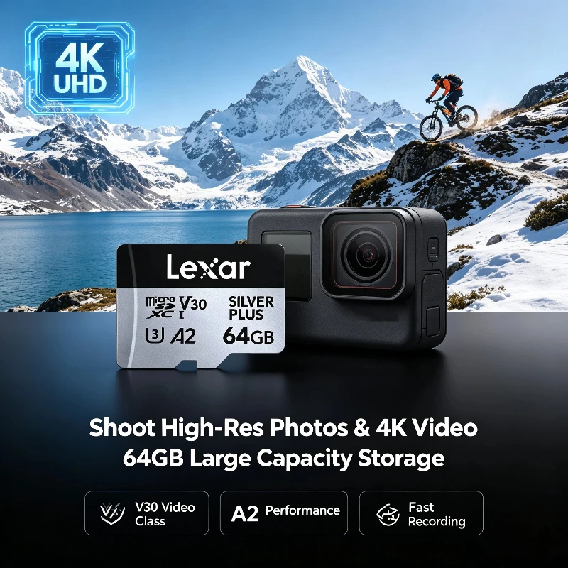 micro-sd-card-64gb-for-dji-drone-lexar-silver-plus-tf-card-v30-u3-205mb-s-read-speed-uhs-i-sdxc-4k-video