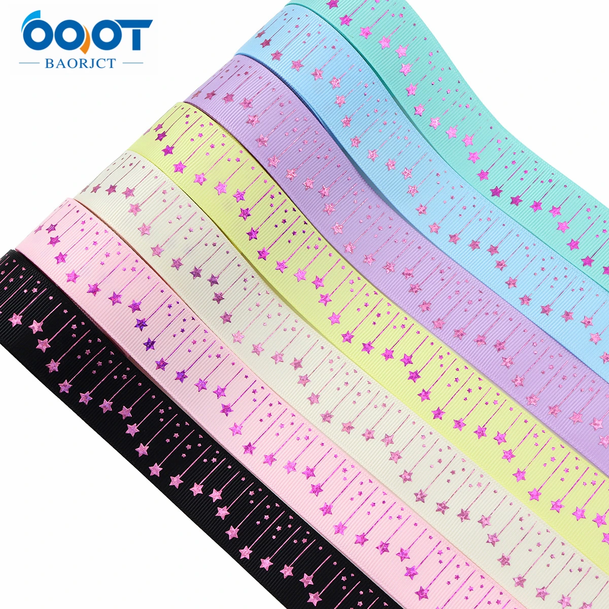 Nastro in Grosgrain stampato con stelle pentagonali colorate al Laser, 221124-1,25MM 10 yarde materiali fatti a mano fai-da-te luminosi assortiti