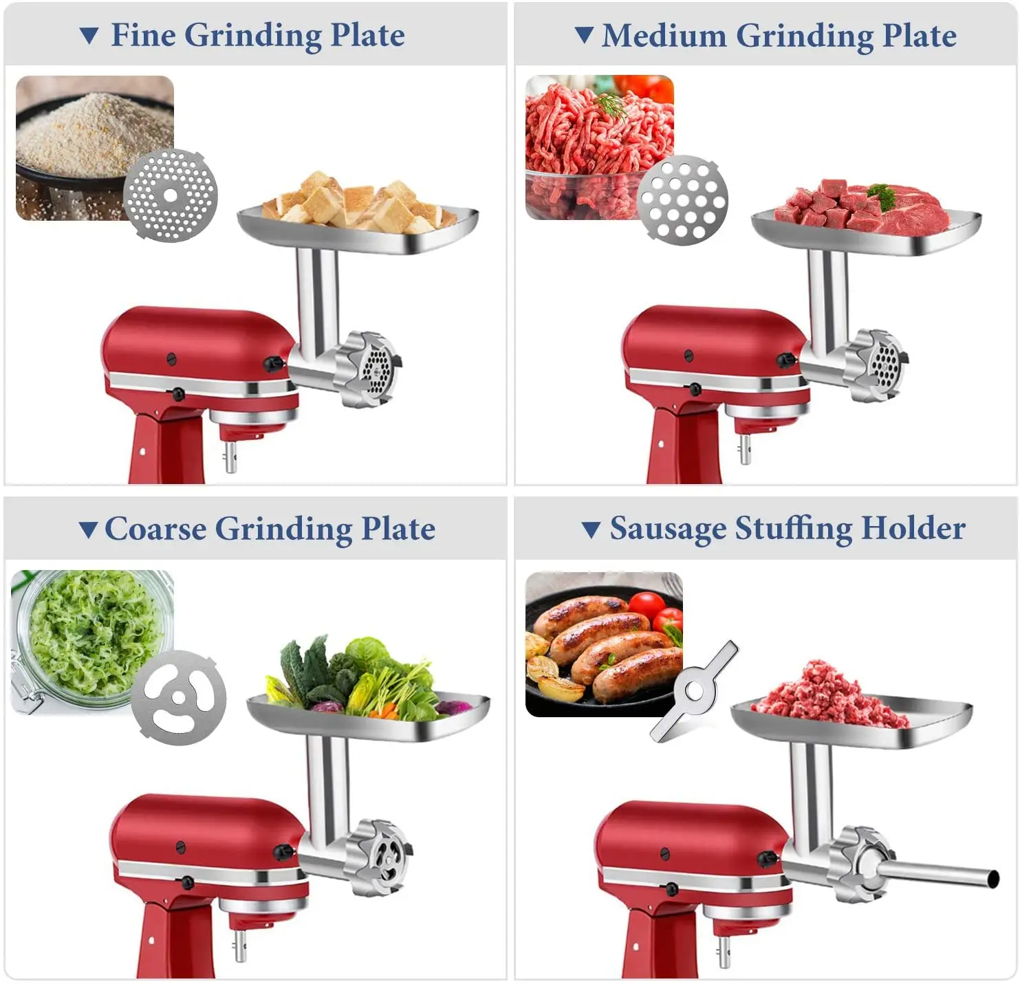 Accessorio per tritacarne elettrico per carne in metallo argento da 2,5 libbre con 3 lame/piastre per macinare