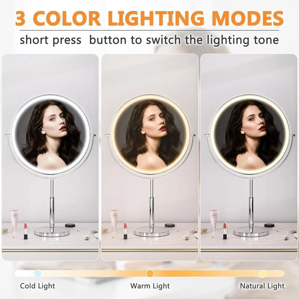 กระจกแต่งหน้า LED ขยาย 7 เท่า ชาร์จไฟได้ ปรับความสูงได้ 3 โหมดแสงสว่าง หมุนได้ 360 องศา °   กระจกแต่งหน้าแบบหมุนได้