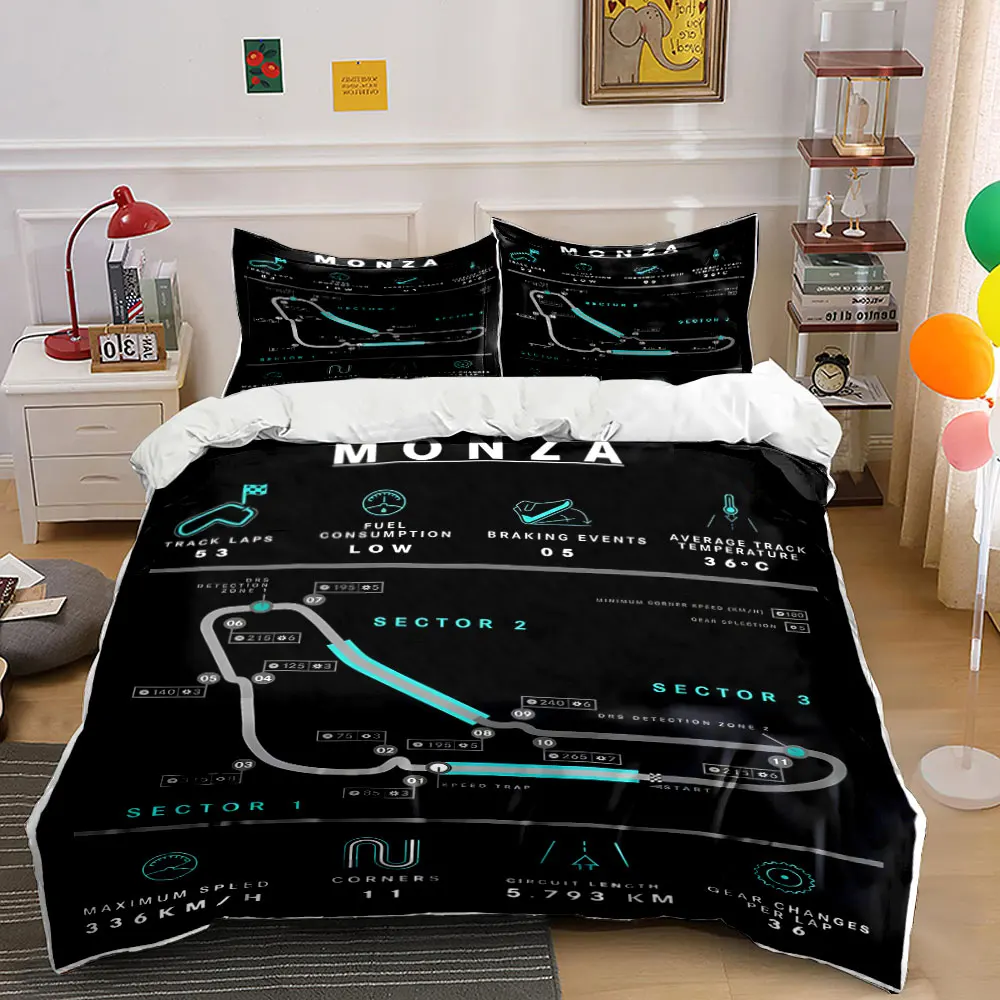 Monza Circuit Info Map Bedding Set for Kids Luxury Gift 3pcs Digital Print Comforter Set Soft Comfortable Breathable