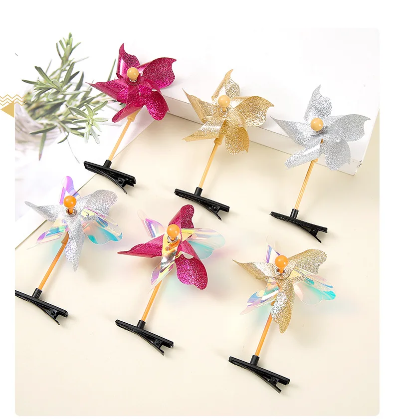 

10pcs New Cute Seven-color Six-leaves Windmill Hairpins for Girls Sweet Plastic Hair Clips for Children Girl Hair Accessoires