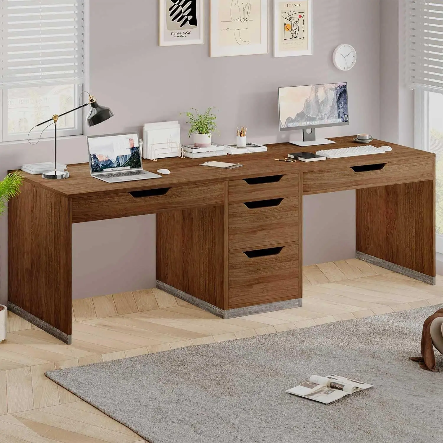 

Two Person Desk with 5 Drawers, Double Desk with Storage for 2 People, 78 Inch Extra Long Computer Desk Workstation, Customized