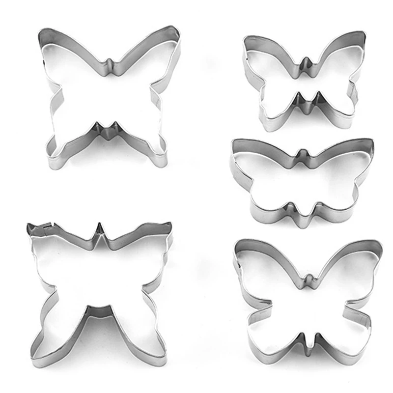 5pcs/set Butterfly Cookie Cutter Stainless Steel Biscuit Mould Butterfly Shape Fondant Cake Mold DIY 3D Pastry Cake Tools