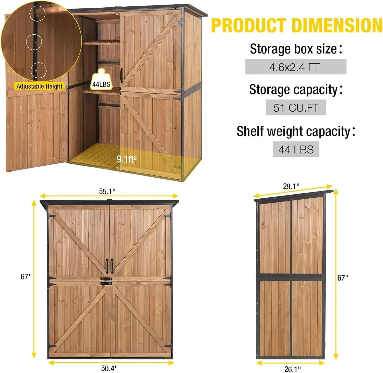 Abri de rangement extérieur amélioré avec cadre en métal pour la baignade, outil de jardin, armoire de maison, étagères réglables