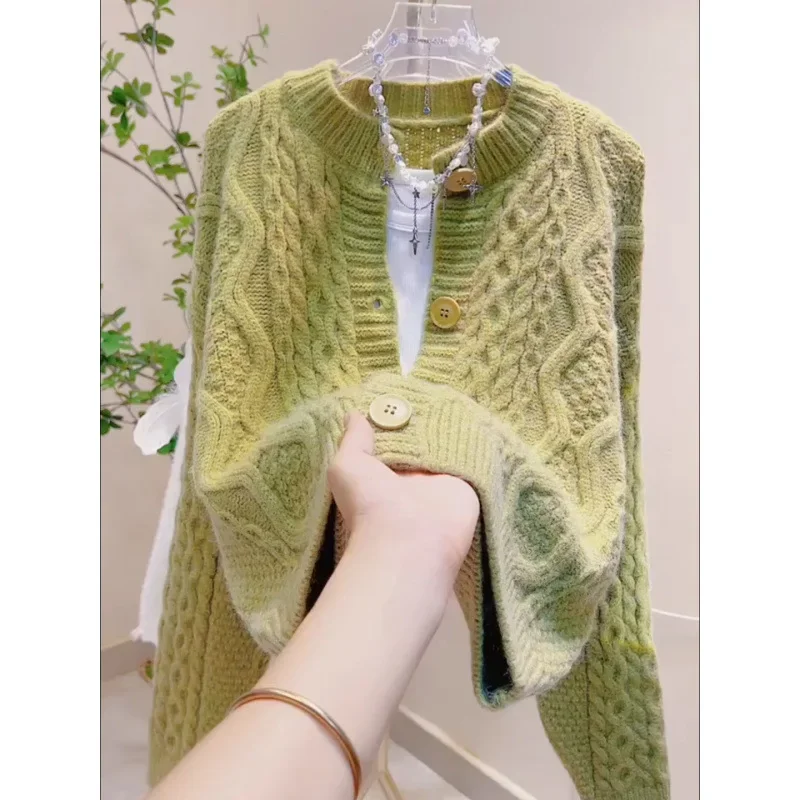 Spring Autumn Soft Supplicate Idle Style Cable Knit Sweater Cardigan Jacket Women's 2024 New Loose Fit Casual Stylish Knitted To