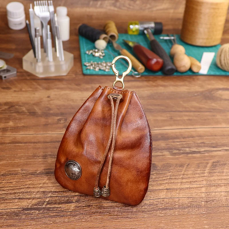 Simple, Exquisite, Portable, Compact, Top Layer Cowhide Retro Women's Mini Keybag, Change Storage Bag