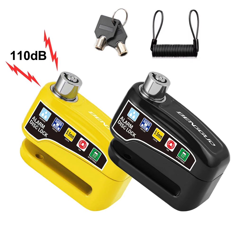 AliExpress MDUG Motorcycle Bicycle Lock 110dB Alarm Protection Padlock Waterproof Brakelock with Keys Safety Anti-Theft Wheel Disc Brake Lock