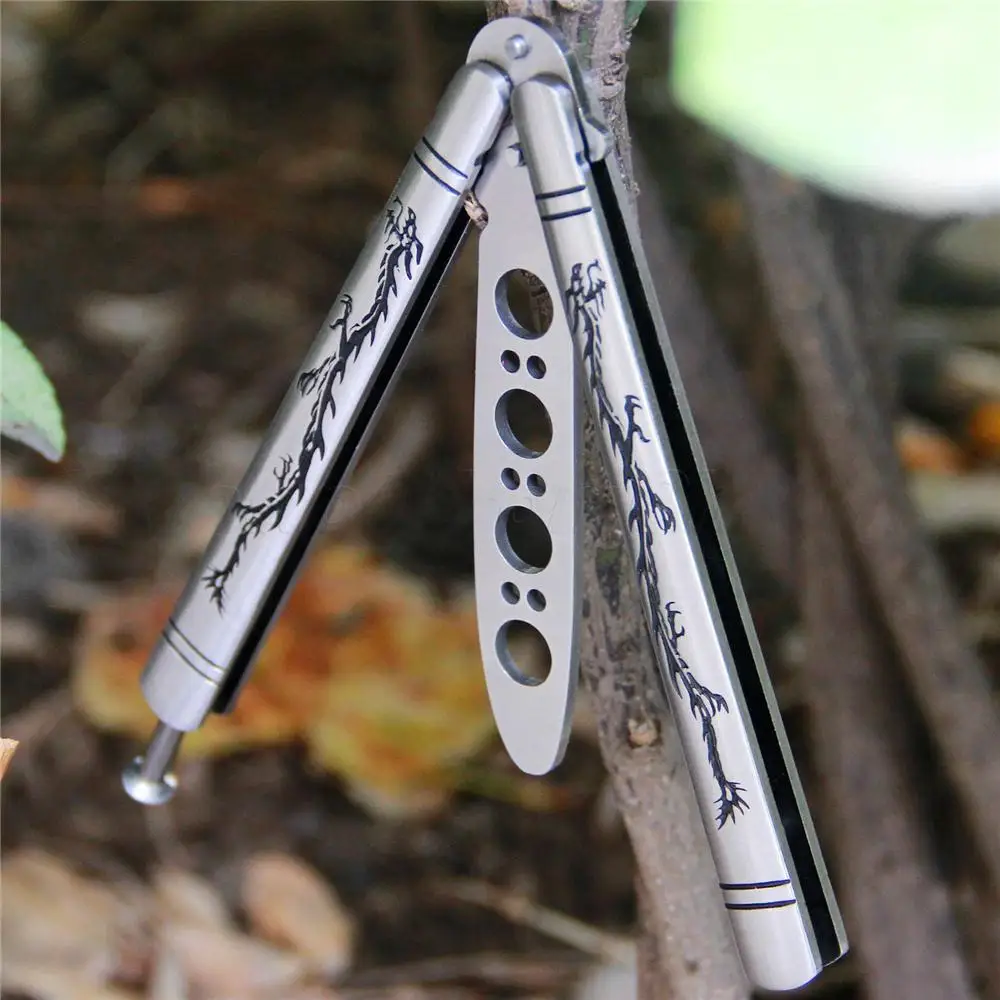 Butterfly Knife Trainer Outdoor Training Stainless Steel Knife Folding Knife No Edge Dull Tool Combs Shape 56 HRC