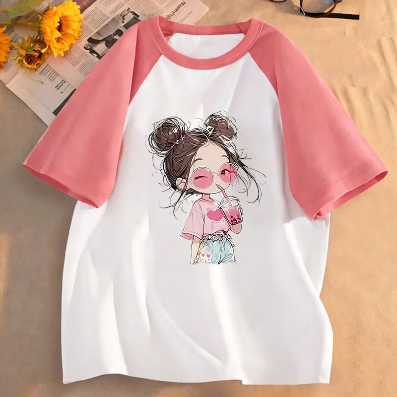 Y2K Hip-Hop Retro Mädchen Saft-Trinkmotiv T-Shirts Kinder T-Shirt Mädchen Sommer Frühling Lässiges Oberteil Tee Shirt