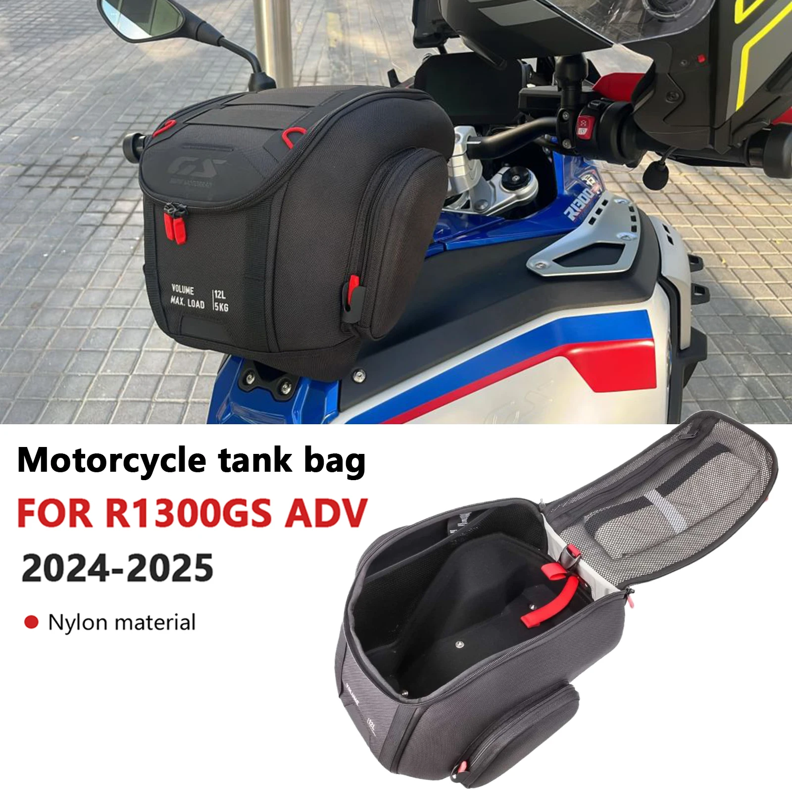 

For R1300GS Adventure R 1300 GS ADV 2024 2025 Motorcycle Waterproof Fuel Tank Bag 12L Tool Backpack Portable Quick Release Bag