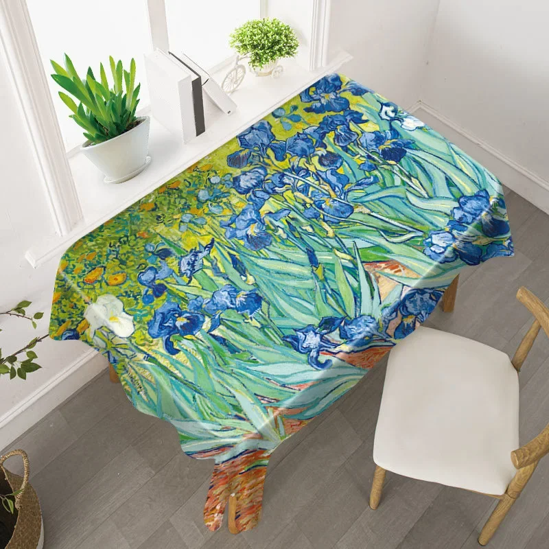 Van Gogh Starry Sky Tablecloth Oil Painting Art Sunflower Famous Painting Waterproof Table Mat Tablecloth