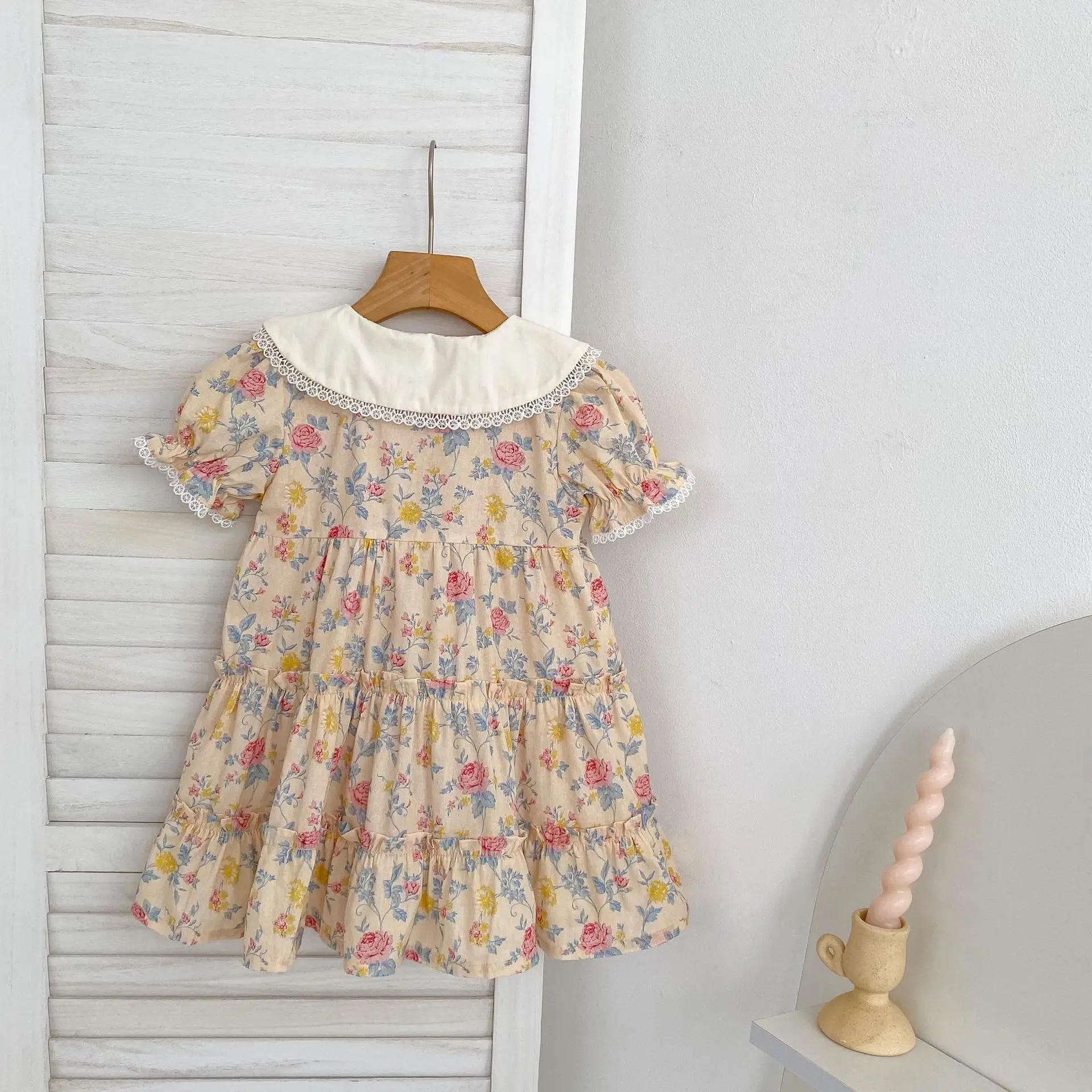 Hot Sale Korean Style Floral Print Doll Collar Girls Dress Summer New Arrival Fashionable Young Kids Dress Good Quality