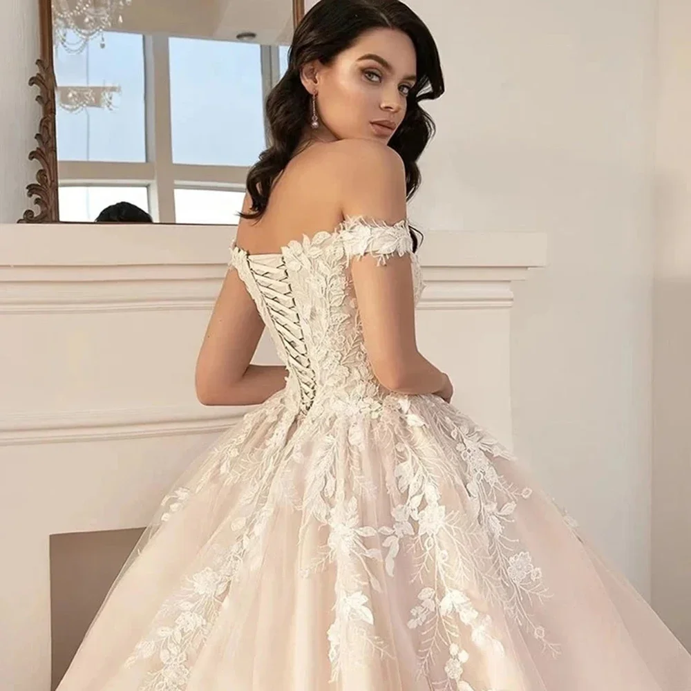 Personalizado elegante querida fora do ombro vestido de casamento romântico rendas apliques rendas vestidos de noiva novia