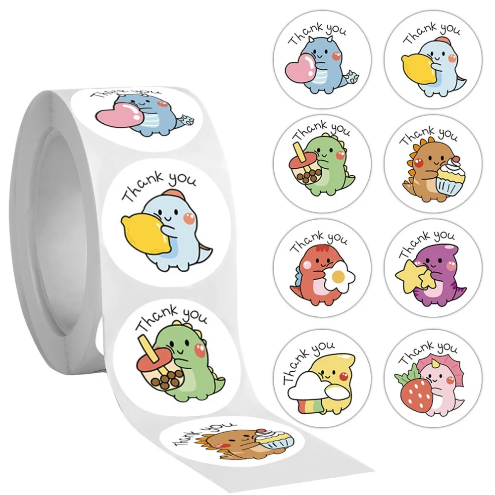 

50/100/500pcs 1 Inch Thank You Stickers Cartoon Dinosaur Labels for Packaging Baking Labels Gifts Seal Decor Adhesive Labels