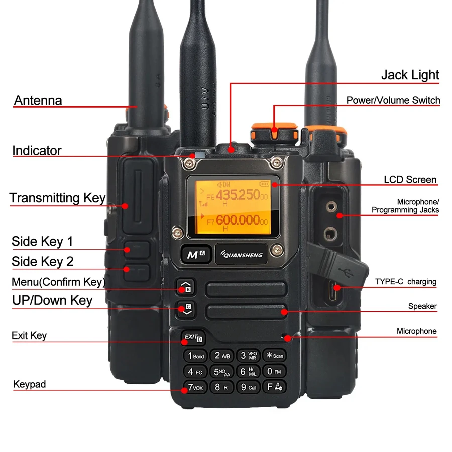 トランシーバー,5W,uhf,vhf,dtmf,fm,スクランブラー,noaa,ワイヤレス周波数,双方向cbラジオ,uvk58,Quansheng-UV-K5