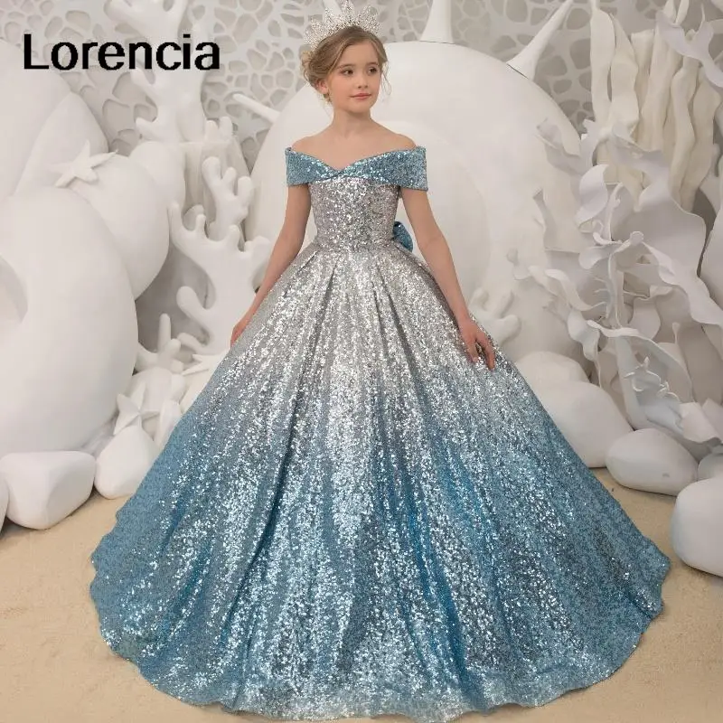 

Lorencia Flower Girl Dress Ball Gown Sparkly Sequins Beaded For Wedding 2024 Princess Kids Pageant First Communion Gowns YFD76