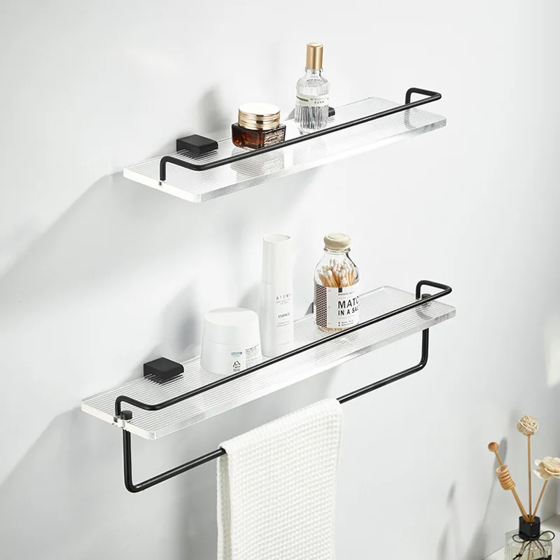 

Bathroom Storage Shelves Fashion Acrylic Wall-mounted Aluminum Washstand Rack Towel Rack Punch-free Installation High Quality