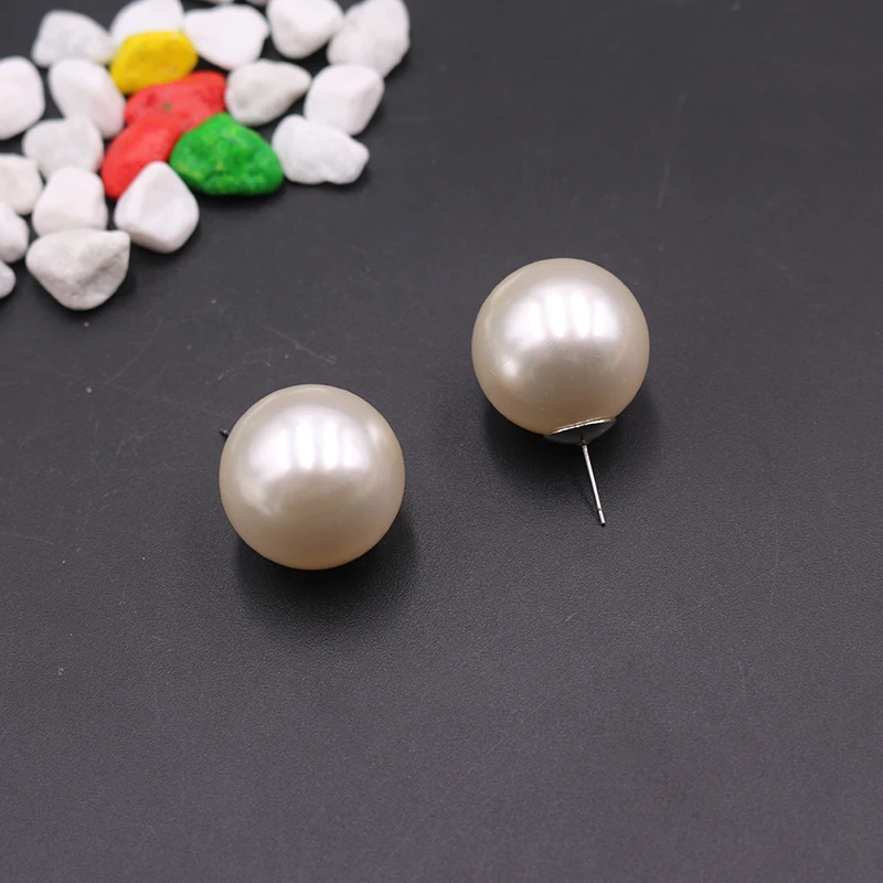 MINAR 2cm Big Simulated Pearl Earrings Temperament Simple Personality White Statement Earrings Korean Earrings  Jewelry Gift