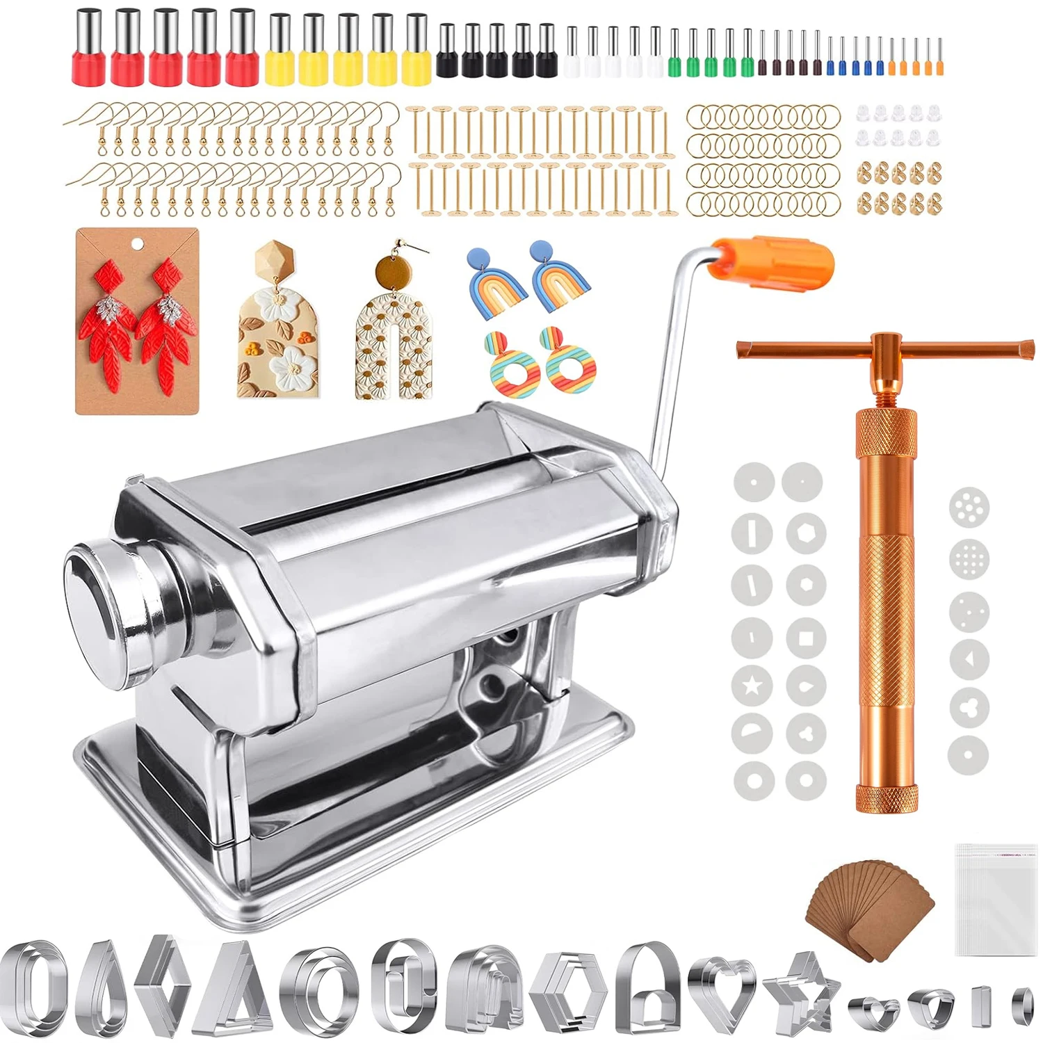 

Polymer Clay Roller Tools Machine Clay Conditioning Machine with Shapes Clay Earring Cutter Earring Hook for Clay Earring Making