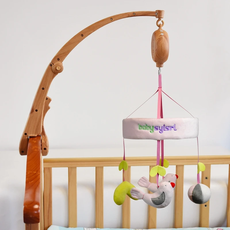 Baby Bed Bell Bracket 0-12 Months Newborn Crib Holder Can Foldable Mobile Imitation Wooden Bell Bracket Rattle Toy Infant Gifts