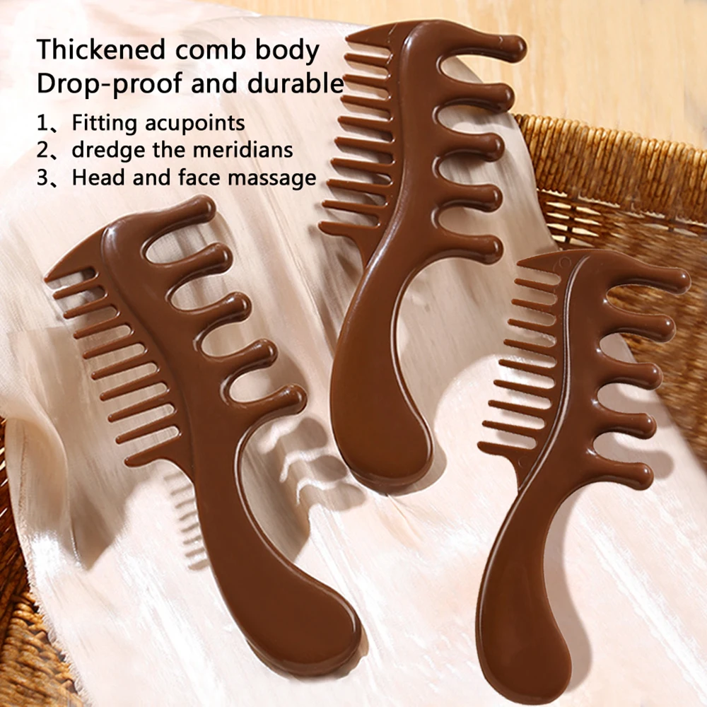 

3PCS Wooden Massage Comb Head Meridian Scalp Combs Face Eye Shoulder Neck Scraping Five Toothed Anti-static Wide Tooth Comb