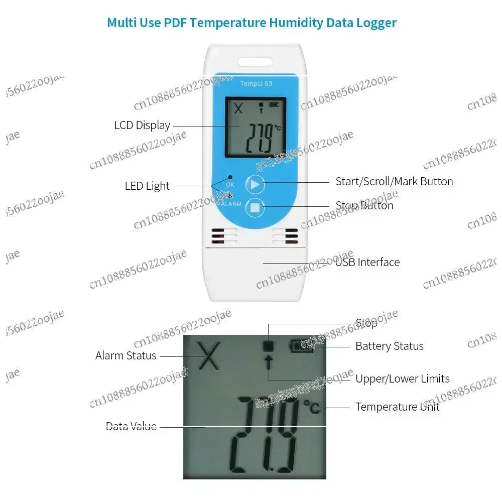 Digital Reusable Temperature Humidity Data Logger for Freezer