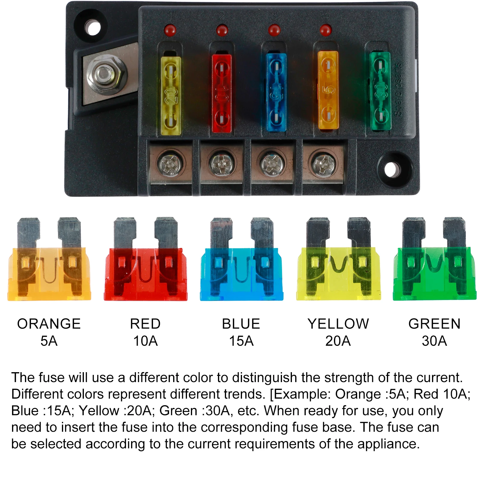 12V Fuse Block 4/6 Circuits Waterproof Marine Fuse Panel Relay Box Kit with LED Indicator Damp-Proof Cover for Car RV Truck Boat