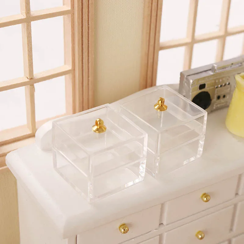 1:12 BJD Poppen Poppenhuis Mini Transparante Juweel Case Opbergdoos Miniatuur Items Snoeppot Poppenhuis Accessoires Keuken Speelgoed