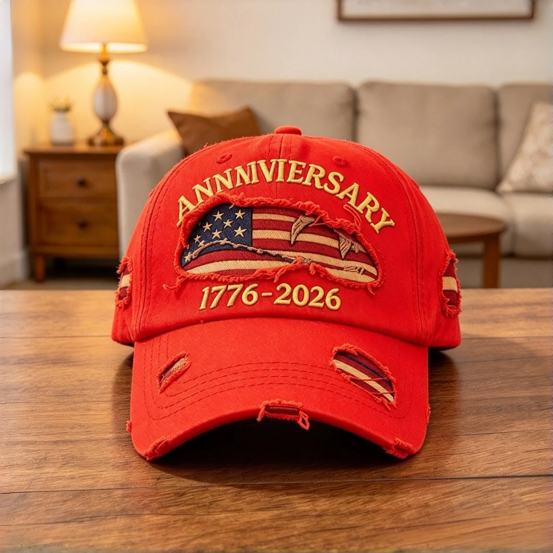 Vintage Red Distressed 250th Anniversary Baseball Cap 1776-2026 American Flag Embroidered Washed Cotton Adjustable Patriotic Hat