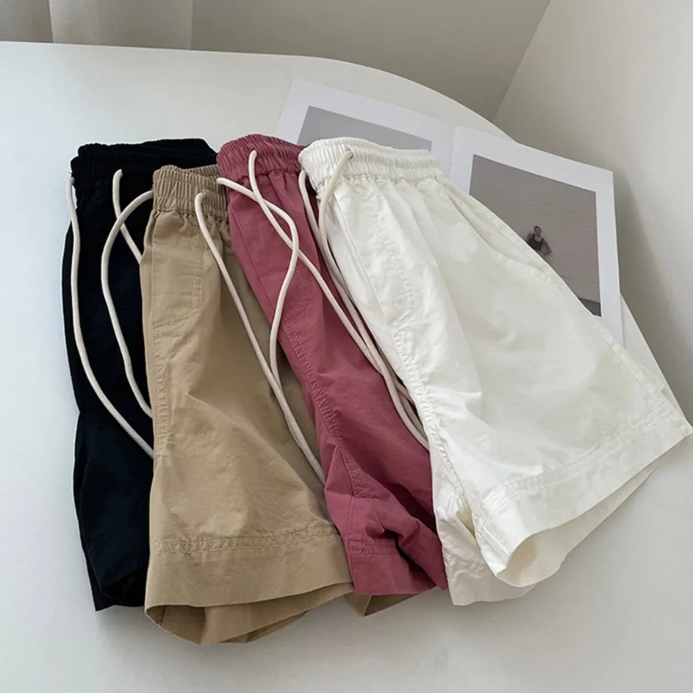 

Casual Loose Cotton Short Pants Large Size Lace Up High Waist Drawstring Shorts A-line Solid Color Wide Leg Shorts Girls