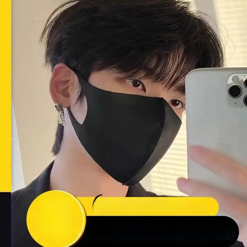 

Black Sun Protection Face Mask Men's Trendy 3D Stereo High Aesthetic Breathable Dustproof Washable Ice Silk Thin Type