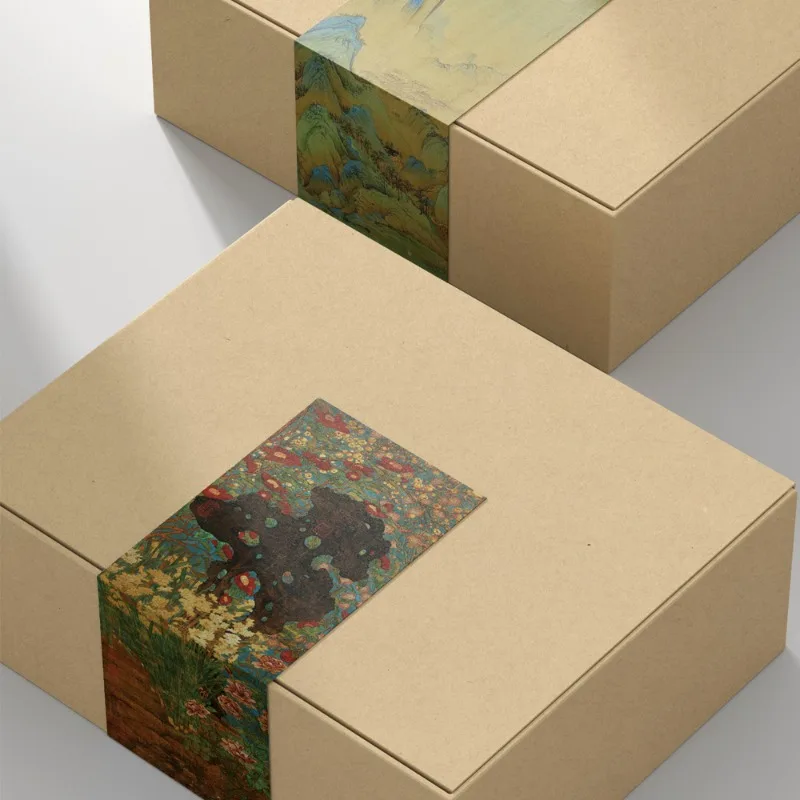 120 Sheets  Chinese Vintage Painting Sealing Stickers Thousand Li Mountains Qingming Scroll Jewelry Gift Box Packaging Decor