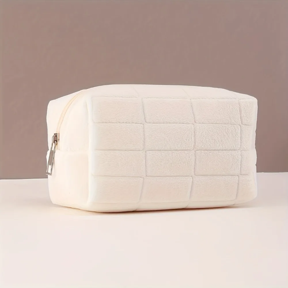 قطعة واحدة من حقيبة مكياج ذات مربعات ناعمة، حقيبة مكياج للسفر عديمة الرائحة مع سحاب، لتخزين مستحضرات التجميل وما إلى ذلك