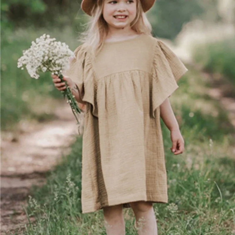 Vestido de princesa de estilo coreano para niñas, ropa de lino y algodón de Color sólido sin mangas para fiesta, 2024