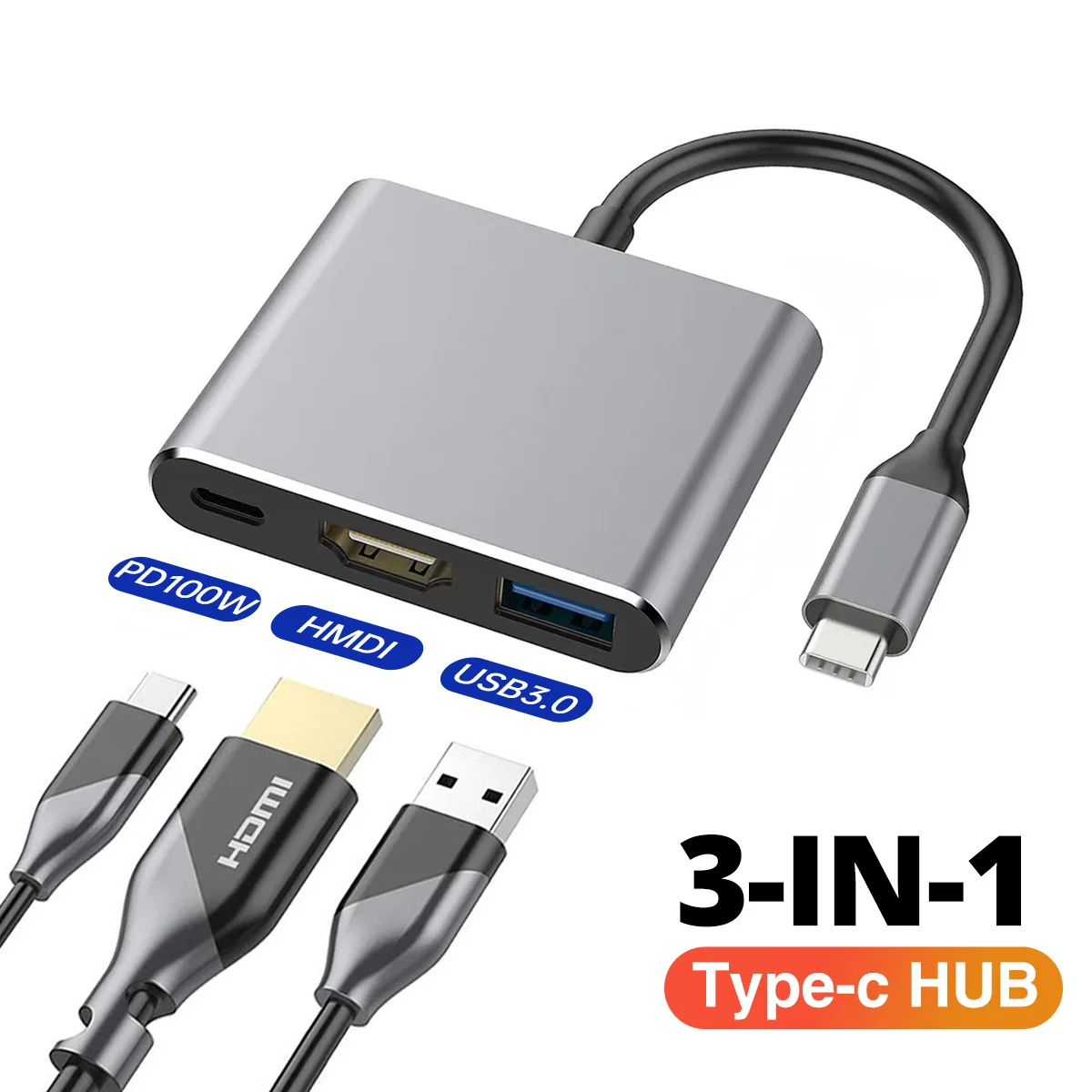 3 in 1 USB C 허브 100W 전원 USB 3.0 4K HDMI 호환 MacBook Surface Chrome Steam Deck 안정적인 USB 3.0 USB 허브 데이터 어댑터