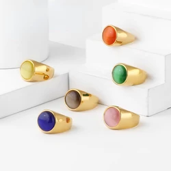 Vintage Man Boy Round Natural Stones Round Ring in Stainless Steel Jewelry Mens Women Accessories Anel Aneis Wedding Gift