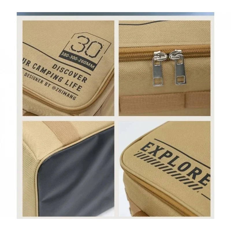 30-42L Camping Equipment Storage Bag Insulation Folding Storage Box Tableware Handbag Field Divider Tactical Camping Picnic