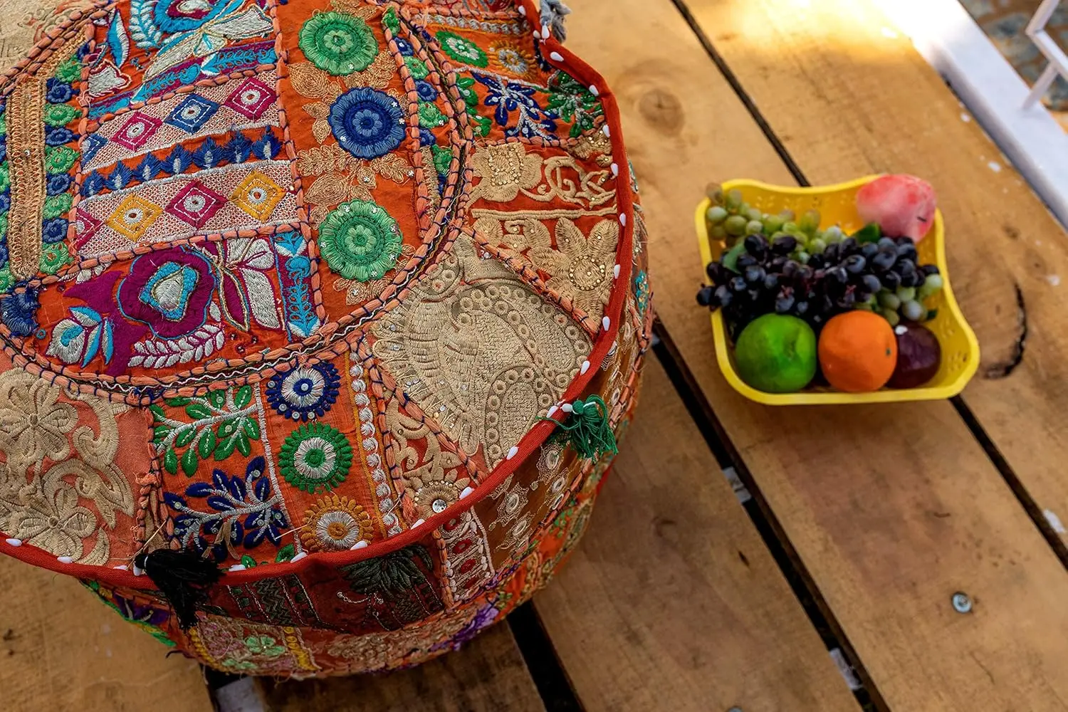 

The Art Box Cotton Patchwork Vintage Boho Embroidered Bean Bag Seating Pouf Covers Ottoman Kids Stool Decorative Chair Boho