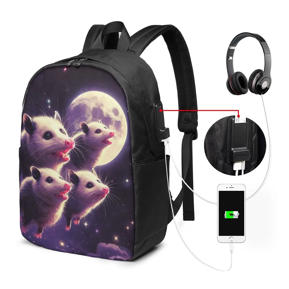 Vibrant Opossum Moonlit Night Backpack Travel Notebook Bag Computer College Student School Bag Laptop Shoulder Bags Men Women