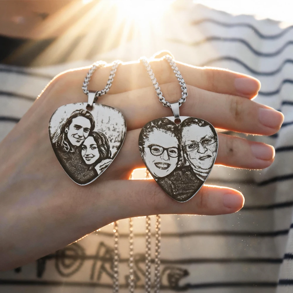 Customized Couple Picture Pendant Necklace Personalized Engrave Photos Chain Stainless Steel Jewelry Birhday Gift For him Her view 6