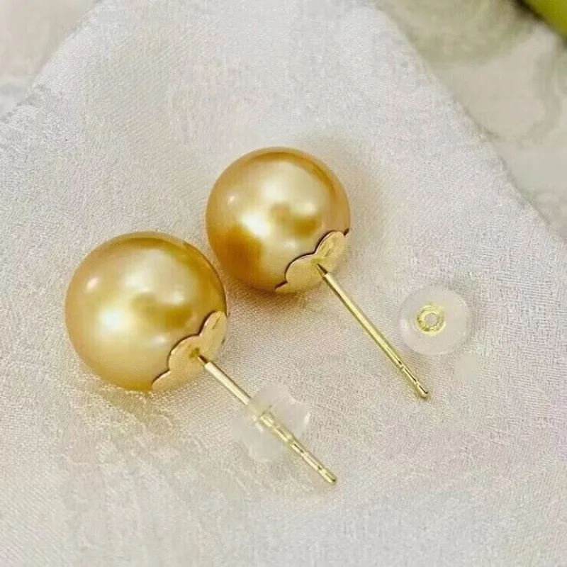 

gorgeous 10-11mm south sea round gold pearl stud earring18k sterling silver 925 pearl earrings earrings for women