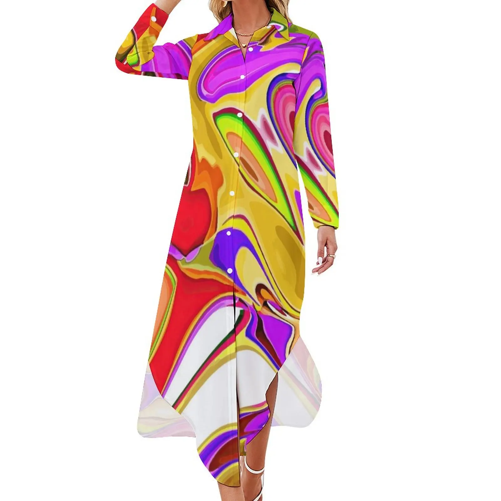 

Pink pouring Long Sleeved Shirt Dress dresses for women 2024 luxury designer party luxury woman evening dress