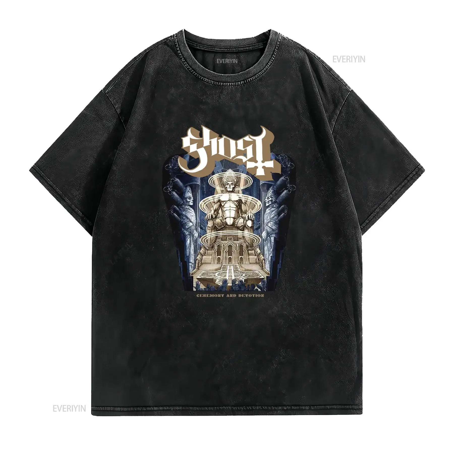 Gothic Heavy Metal Ghost Band Skeleton Pope Print Streetwear T Shirt vintage Washed graphic Unisex Stylish homme Soft